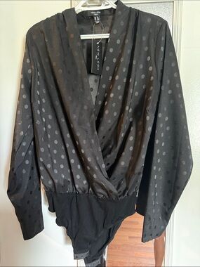 New Look Black Polka Dot Wrap-Front Bodysuit